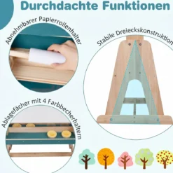 Kinderstaffelei aus Holz Staffelei mit Doppelseitiger Transparenter Malplatte & Sonnendach