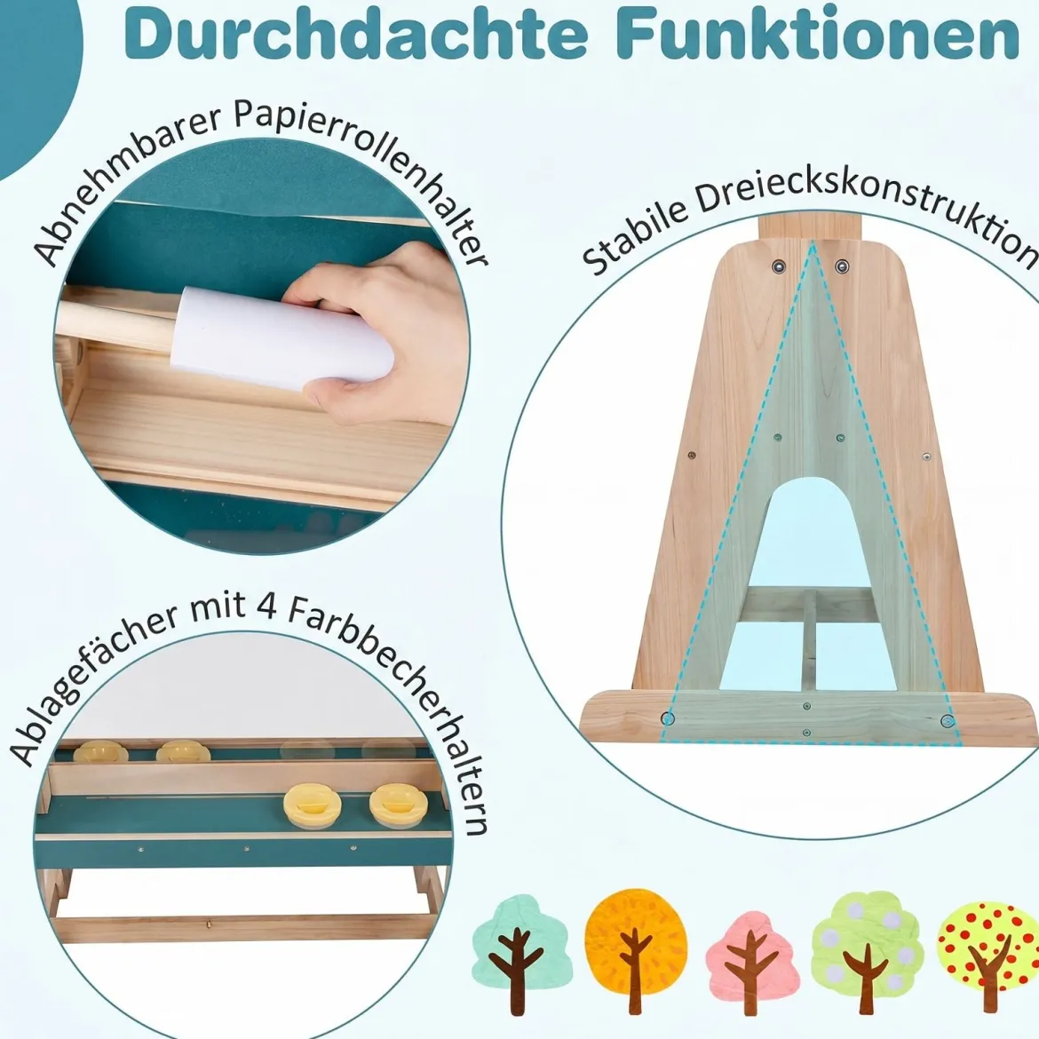 Kinderstaffelei aus Holz Staffelei mit Doppelseitiger Transparenter Malplatte & Sonnendach