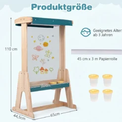Kinderstaffelei aus Holz Staffelei mit Doppelseitiger Transparenter Malplatte & Sonnendach