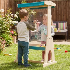 Kinderstaffelei aus Holz Staffelei mit Doppelseitiger Transparenter Malplatte & Sonnendach
