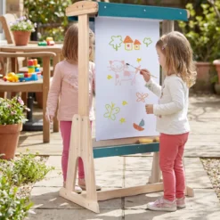 Kinderstaffelei aus Holz Staffelei mit Doppelseitiger Transparenter Malplatte & Sonnendach
