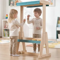 Kinderstaffelei aus Holz Staffelei mit Doppelseitiger Transparenter Malplatte & Sonnendach