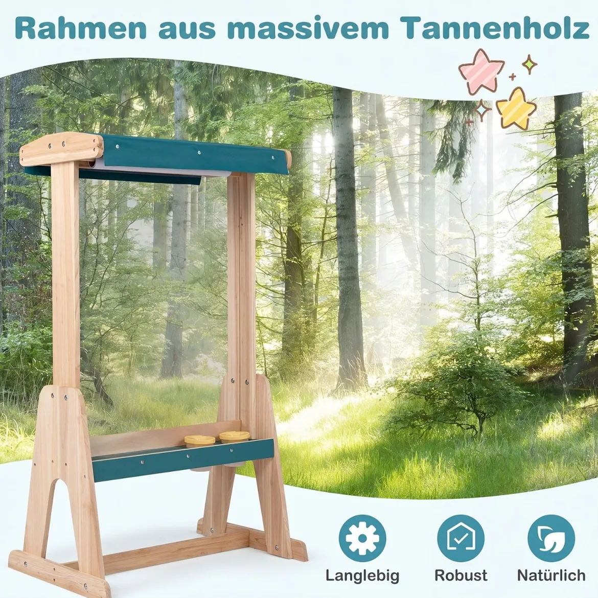 Kinderstaffelei aus Holz Staffelei mit Doppelseitiger Transparenter Malplatte & Sonnendach