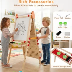 Kinder Staffelei 3 in 1 doppelseitige Kidnertafel aus Holz mit Magnet-Whiteboard Natur