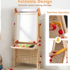 Kinder Staffelei 3 in 1 doppelseitige Kidnertafel aus Holz mit Magnet-Whiteboard Natur