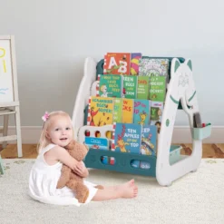 Kinderstaffelei mit Hocker 3-in-1-doppelseitige Tafel mit umgedrehtem Schreibtisch 56 x 54 x 63 cm