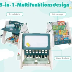 Kinderstaffelei mit Hocker 3-in-1-doppelseitige Tafel mit umgedrehtem Schreibtisch 56 x 54 x 63 cm