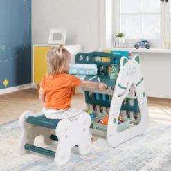 Kinderstaffelei mit Hocker 3-in-1-doppelseitige Tafel mit umgedrehtem Schreibtisch 56 x 54 x 63 cm