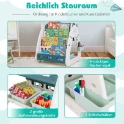 Kinderstaffelei mit Hocker 3-in-1-doppelseitige Tafel mit umgedrehtem Schreibtisch 56 x 54 x 63 cm