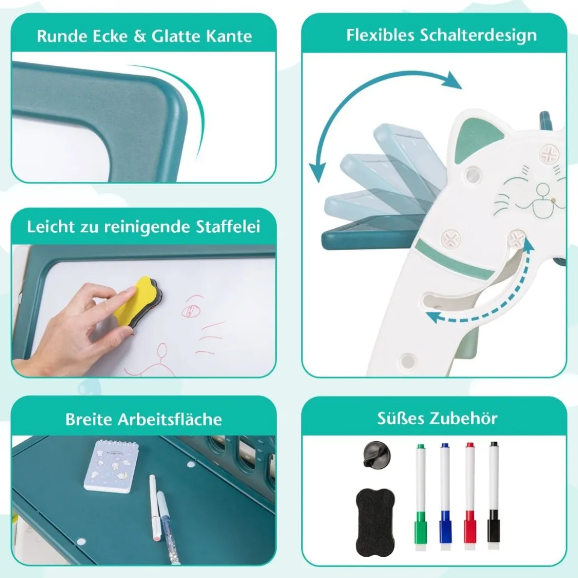 Kinderstaffelei mit Hocker 3-in-1-doppelseitige Tafel mit umgedrehtem Schreibtisch 56 x 54 x 63 cm