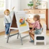 Kinder Staffelei mit Stuhl Höhenverstellbare Kindertafel mit Kreidetafel & Whiteboard Grau