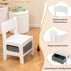 Kinder Staffelei mit Stuhl Höhenverstellbare Kindertafel mit Kreidetafel & Whiteboard Grau