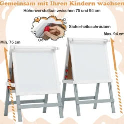 Kinder Staffelei mit Stuhl Höhenverstellbare Kindertafel mit Kreidetafel & Whiteboard Grau