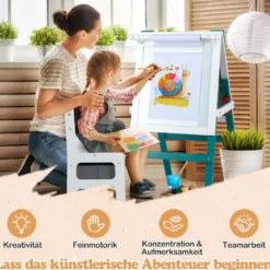Kinder Staffelei mit Stuhl Höhenverstellbare Kindertafel mit Kreidetafel & Whiteboard Grün