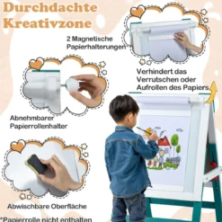 Kinder Staffelei mit Stuhl Höhenverstellbare Kindertafel mit Kreidetafel & Whiteboard Grün