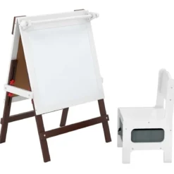 Kinder Staffelei mit Stuhl Höhenverstellbare Kindertafel mit Kreidetafel & Whiteboard Braun