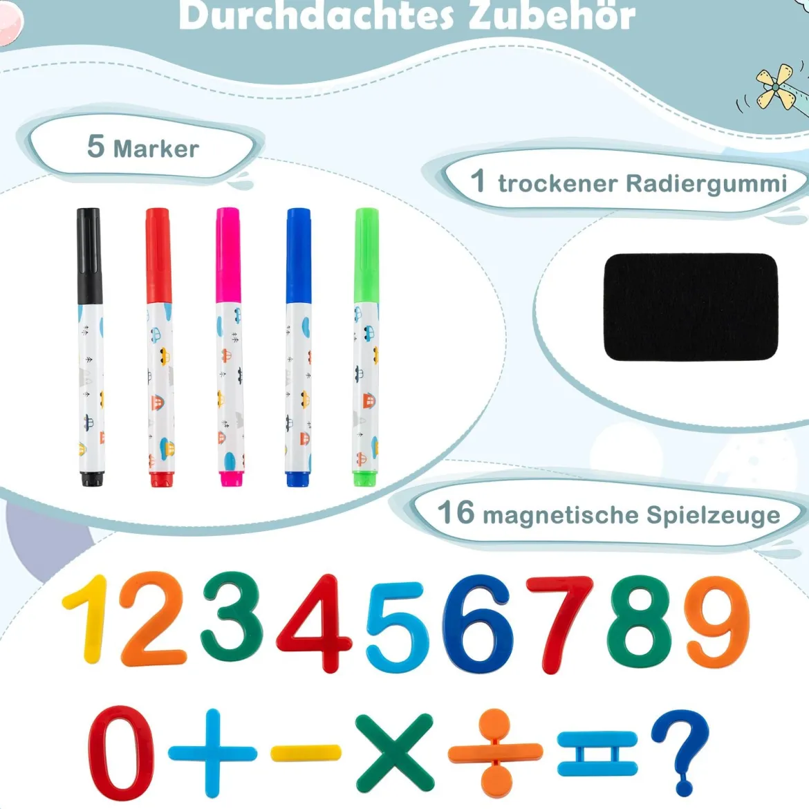 Kinder Staffelei mit Stuhl Kindertafel Höhenverstellbar & Klappbar mit Whiteboard & Aufbewahrungsbox Blau