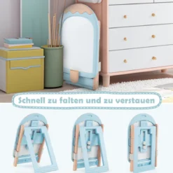 Kinder Staffelei mit Stuhl Kindertafel Höhenverstellbar & Klappbar mit Whiteboard & Aufbewahrungsbox Blau