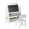 Kinder Staffelei mit Stuhl Kindertafel mit Bücherregal & Magnetischer Kreidetafel & Weißtafel Grau