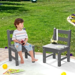 2 Kinderstühle für drinnen & draußen wetterfester strapazierfähiger Lernstuhl für Kleinkinder Grau