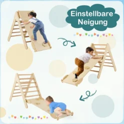 Kindertagesstätte Dreieckiges Klettergerüst aus Holz mit Rampe Natur