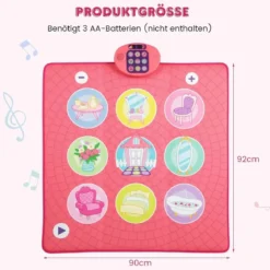 Kinder Tanzmattemit 5 Modi & 9 Klavierklängen & 9 Demo Tanz Spielzeug Rosa