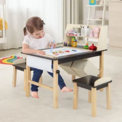 Kindertisch & 2 Hocker Set aus Kunsttisch & Stühlen für Kinder Kaffee + Natur