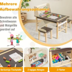 Kindertisch & 2 Hocker Set aus Kunsttisch & Stühlen für Kinder Kaffee + Natur
