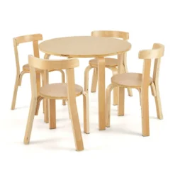 Kindertisch Holztisch mit 4 Stühlen für Kinder Kindertisch- und Stuhl-Set mit Rückenlehne Natur
