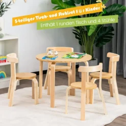 Kindertisch Holztisch mit 4 Stühlen für Kinder Kindertisch- und Stuhl-Set mit Rückenlehne Natur