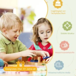 Kindertisch Holztisch mit 4 Stühlen für Kinder Kindertisch- und Stuhl-Set mit Rückenlehne Natur