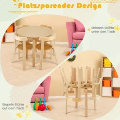 Kindertisch Holztisch mit 4 Stühlen für Kinder Kindertisch- und Stuhl-Set mit Rückenlehne Natur