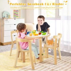 Kindertisch Holztisch mit 4 Stühlen für Kinder Kindertisch- und Stuhl-Set mit Rückenlehne Natur