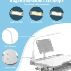 Kindertisch Kinderschreibtisch Set mit Bücherständer & LED-Licht für Jungs & Mädchen Grau