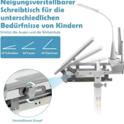 Kindertisch Kinderschreibtisch Set mit Bücherständer & LED-Licht für Jungs & Mädchen Grau
