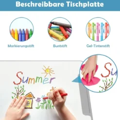 Kindertisch Kinderschreibtisch Set mit Bücherständer & LED-Licht für Jungs & Mädchen Grau