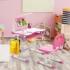 Kindertisch Kinderschreibtisch Set mit Bücherständer & LED-Licht für Jungs & Mädchen Rosa