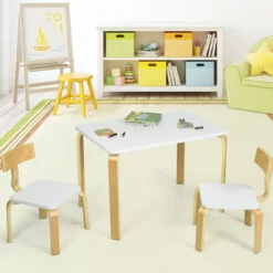 Kindertisch mit 2 Stühlen aus Holz 3tlg. Kindersitzgruppe Sitzgruppe für Kinder Weiß