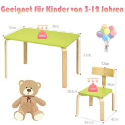 Kindertisch mit 2 Stühlen aus Holz 3tlg. Kindersitzgruppe Sitzgruppe für Kinder Grün