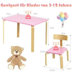 Kindertisch mit 2 Stühlen aus Holz 3tlg. Kindersitzgruppe Sitzgruppe für Kinder Rosa
