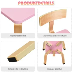 Kindertisch mit 2 Stühlen aus Holz 3tlg. Kindersitzgruppe Sitzgruppe für Kinder Rosa