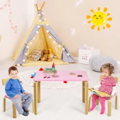 Kindertisch mit 2 Stühlen aus Holz 3tlg. Kindersitzgruppe Sitzgruppe für Kinder Rosa