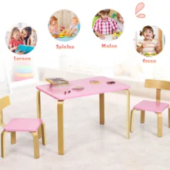 Kindertisch mit 2 Stühlen aus Holz 3tlg. Kindersitzgruppe Sitzgruppe für Kinder Rosa