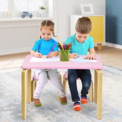 Kindertisch mit 2 Stühlen aus Holz 3tlg. Kindersitzgruppe Sitzgruppe für Kinder Rosa