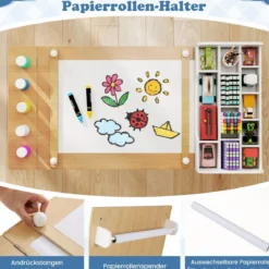Kindertisch mit 2 Stühlen 3 in 1 Maltisch Holz Kindersitzgruppe mit anhebbarer Tischplatte Grau/Natur