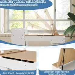 Kindertisch mit 2 Stühlen 3 in 1 Maltisch Holz Kindersitzgruppe mit anhebbarer Tischplatte Grau/Natur
