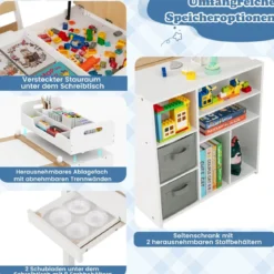 Kindertisch mit 2 Stühlen 3 in 1 Maltisch Holz Kindersitzgruppe mit anhebbarer Tischplatte Grau/Natur
