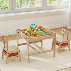 Kindertisch mit 2 Stühlen in Roboterform 4-in-1 Aktivitätstisch mit beidseitiger Weißwandtafel & Schultafel