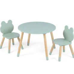 Kindertisch mit 2 Stühlen Kinderschreibtisch & froschförmiges Stuhlset mit Holzbeinen Grün