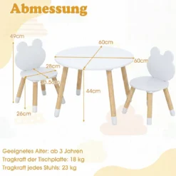 Kindertisch mit 2 Stühlen Kinderschreibtisch & froschförmiges Stuhlset mit Holzbeinen Weiß